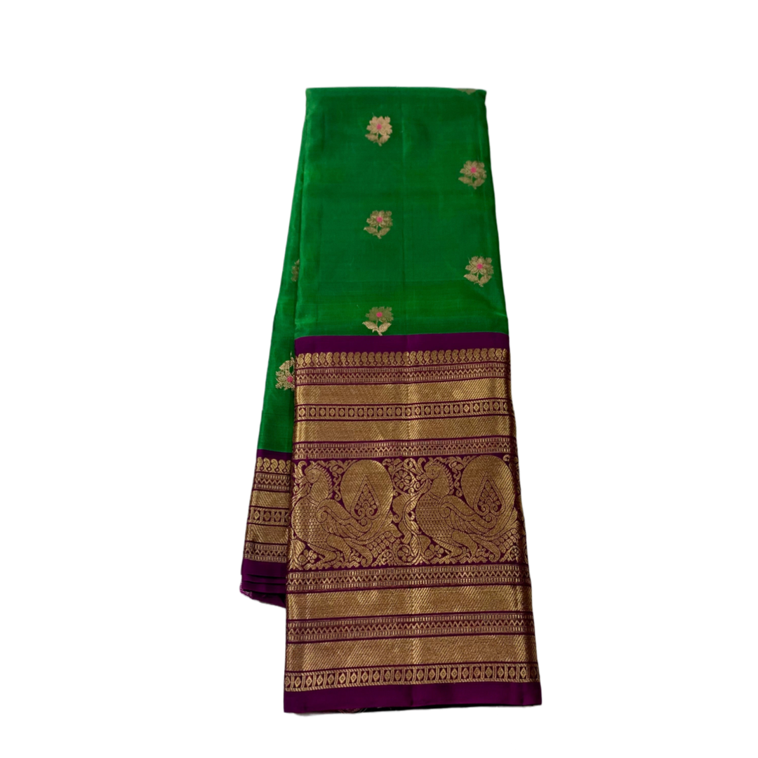 Pure Kanchivaram Silk Saree Green Colour with large Border