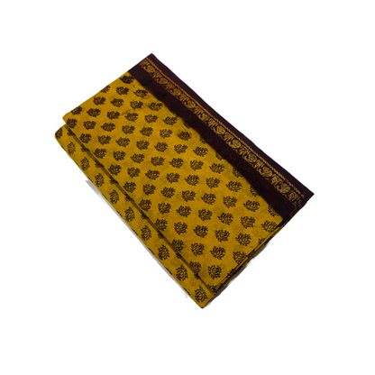 9 yards Cotton Saree Golden Yellow Colour with Brown Border