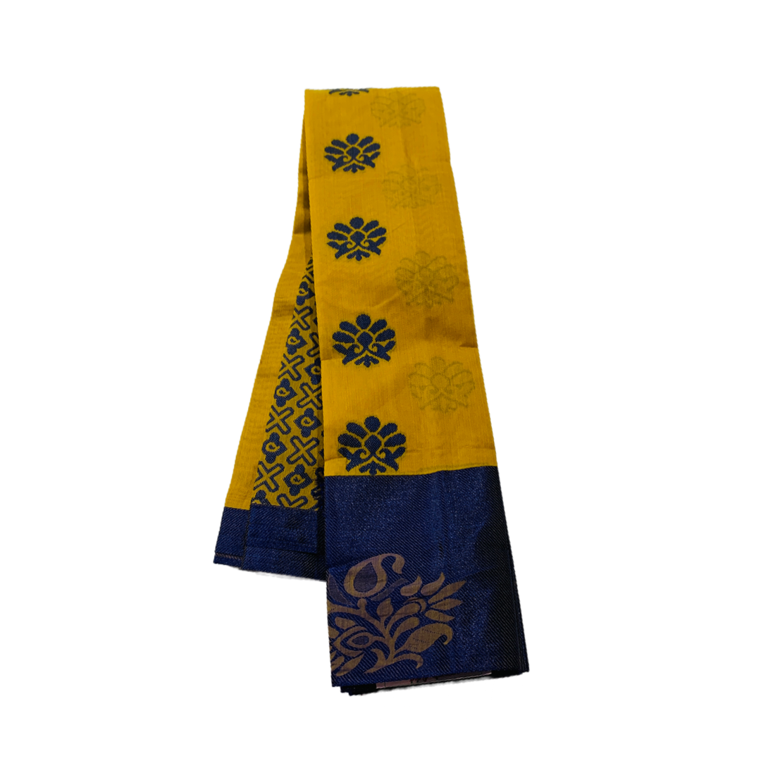 Golden Yellow shade silk cotton Saree with Blue Border