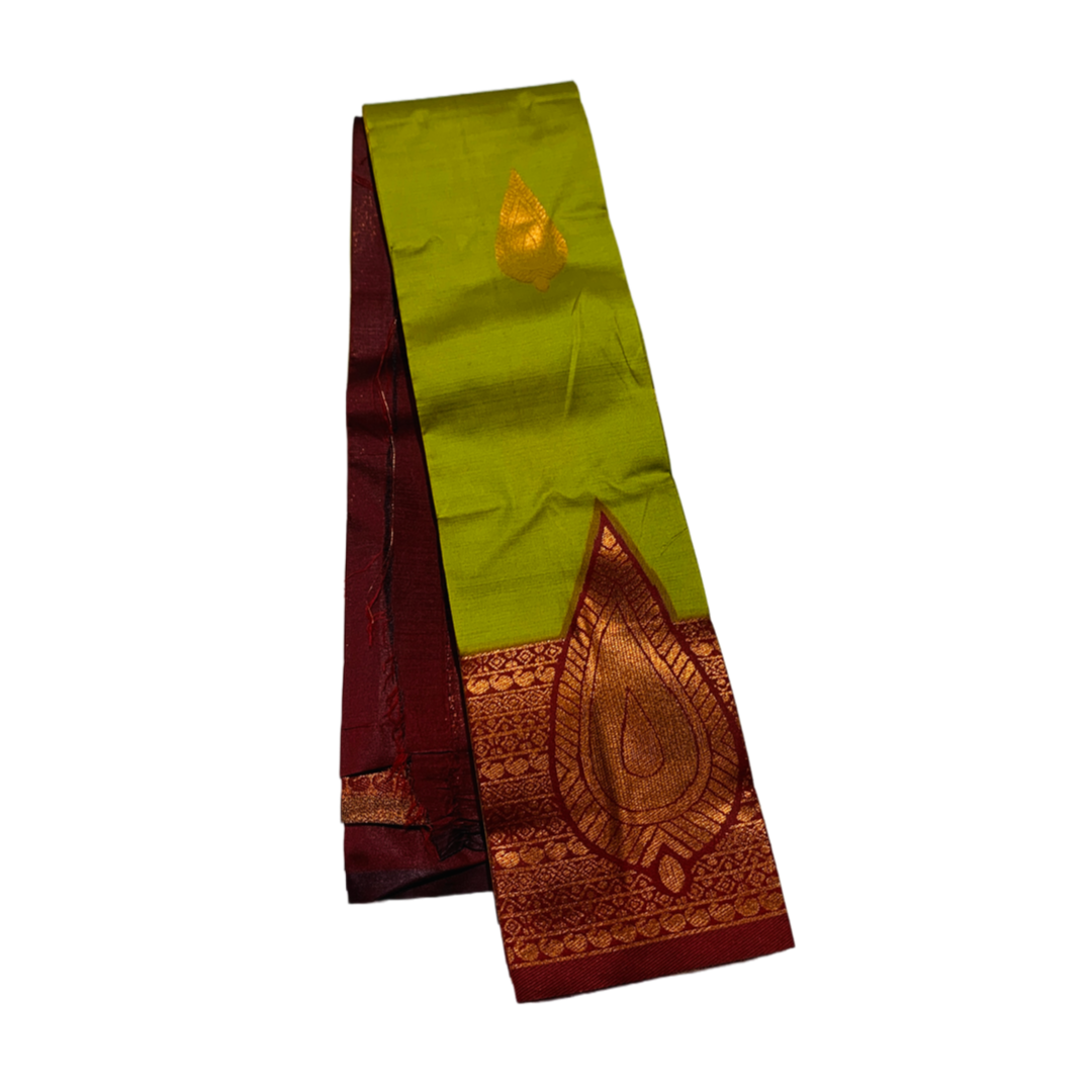 Yellow Green shade saree with Maroon Border