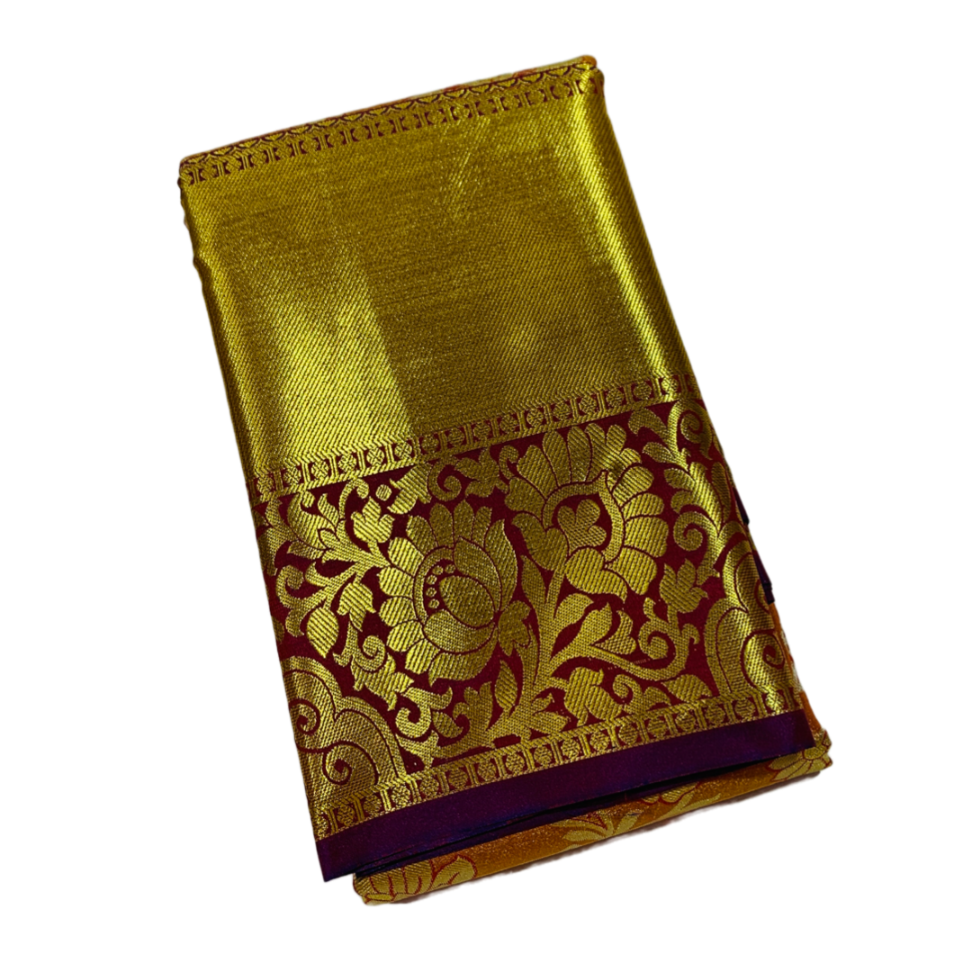 Golden Yellow shade Soft kanchi pattu with Brown and Golden Border