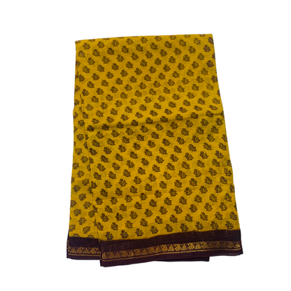 9 yards Cotton Saree Golden Yellow Colour with Brown Border