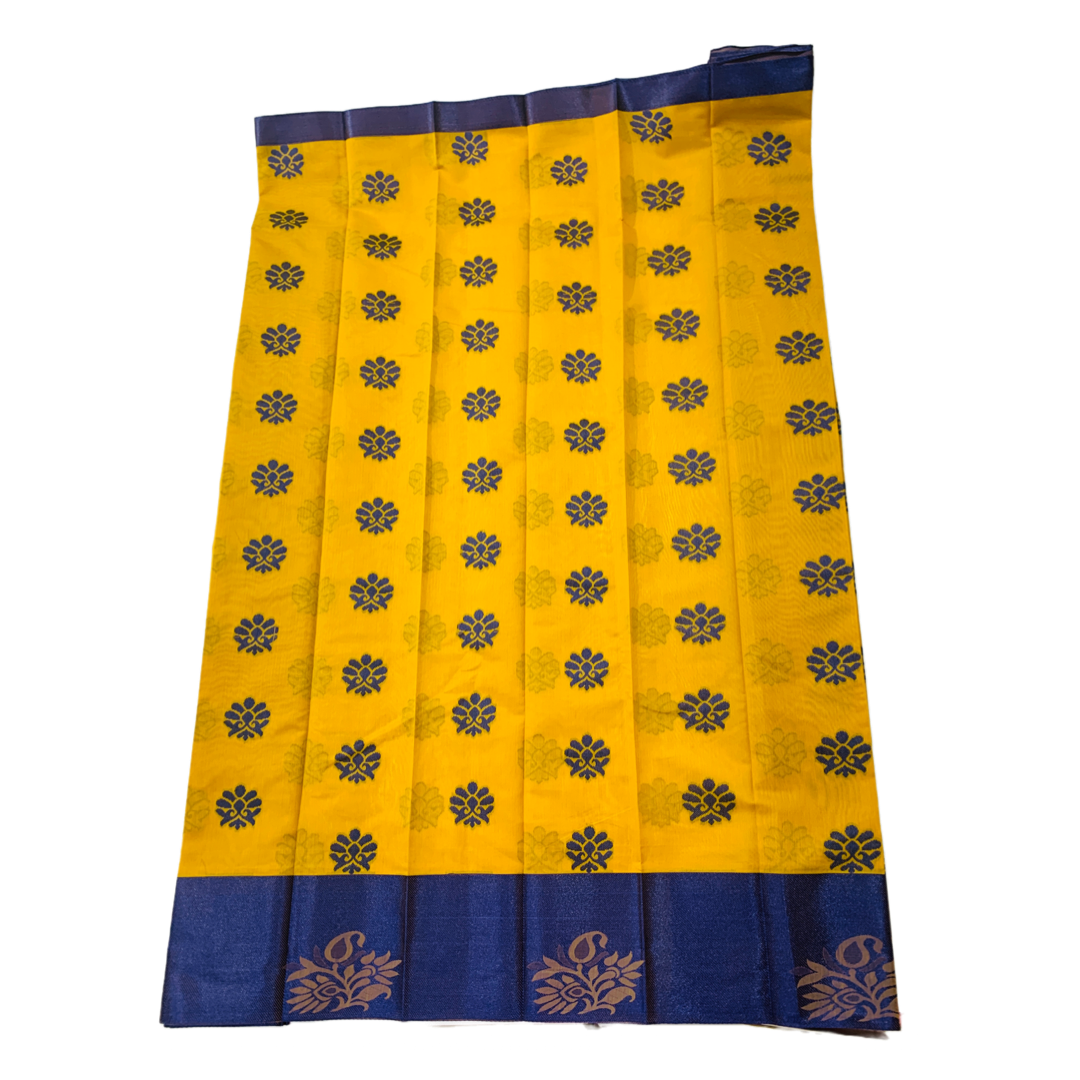 Golden Yellow shade silk cotton Saree with Blue Border