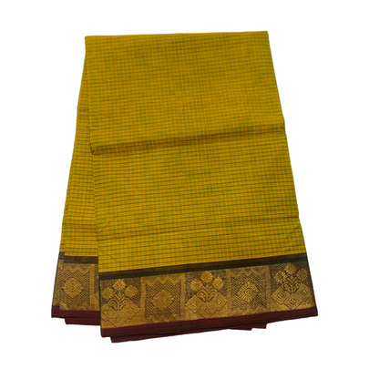 9 Yards Cotton Saree Golden Yellow Colour with Brown Border