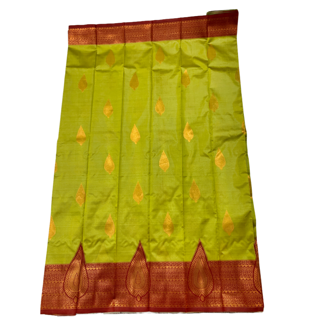 Yellow Green shade saree with Maroon Border