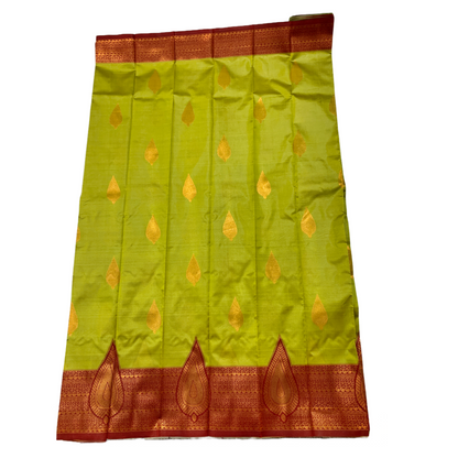 Yellow Green shade saree with Maroon Border