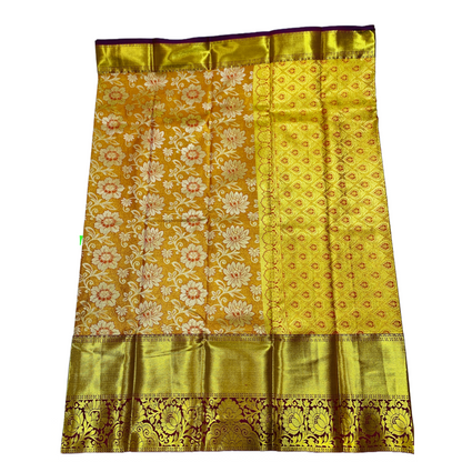 Golden Yellow shade Soft kanchi pattu with Brown and Golden Border