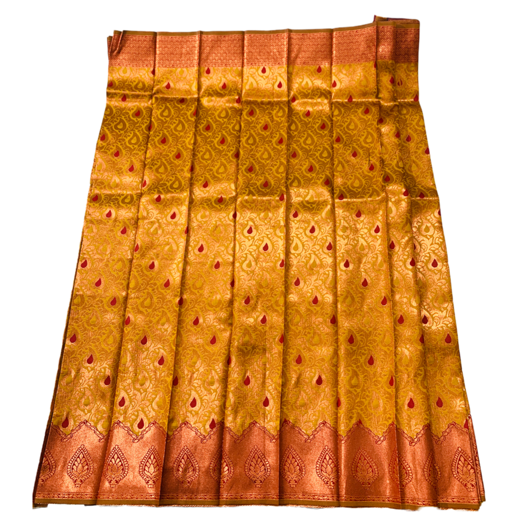 Golden Yellow  shade saree with Leaf Design