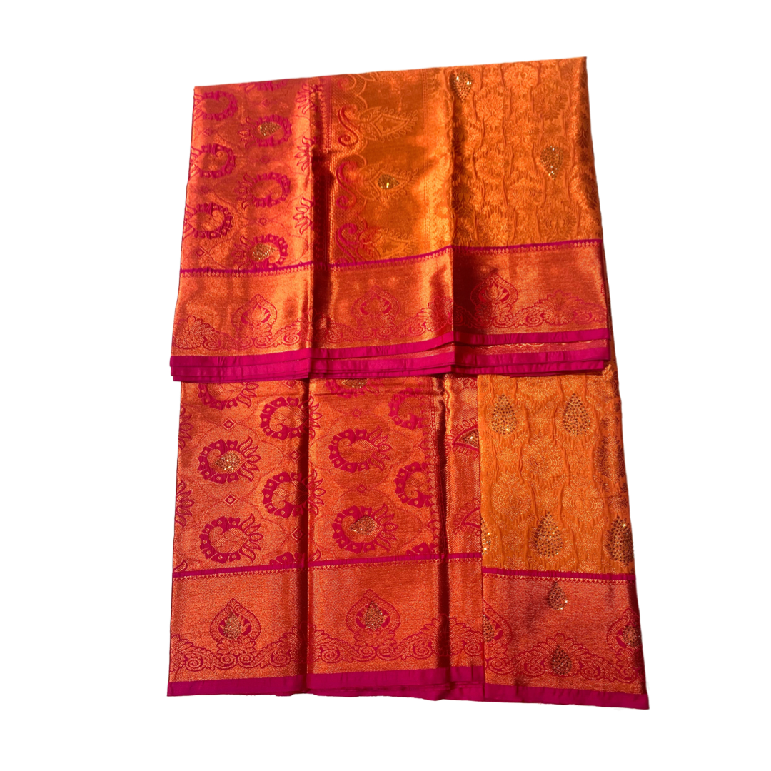 Bridal Vegan Silk Saree Golden Yellow with Unstitched blouse in Aari work