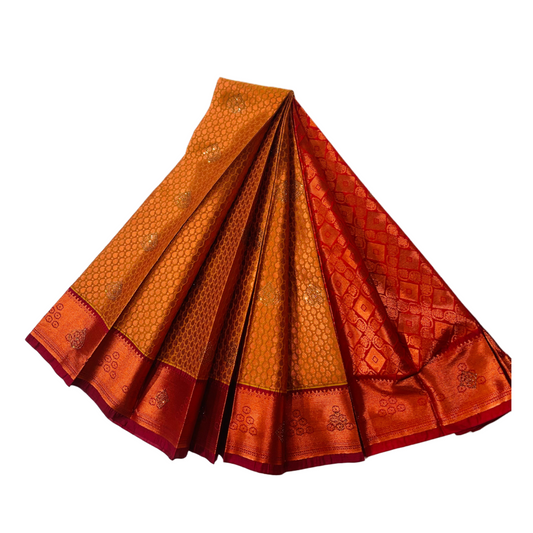 Vegan Silk Saree Honey Brown Colour with Copper with Maroon with flower  design.