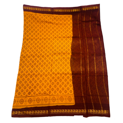 Chettinad Sungudi Cotton Mango Yellow Printed  Saree