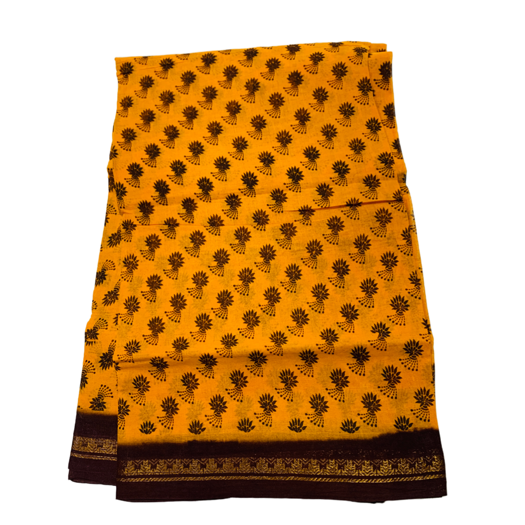 Chettinad Sungudi Cotton Golden Yellow Printed Saree