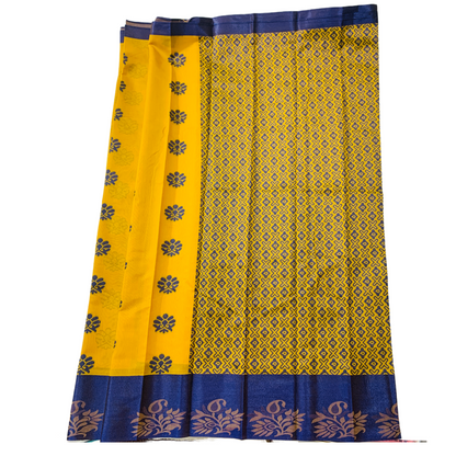 Golden Yellow shade silk cotton Saree with Blue Border