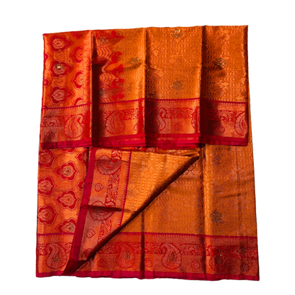 Vegan Silk Saree Golden Yellow shade with Plant design with Unstitched blouse in Aari work.