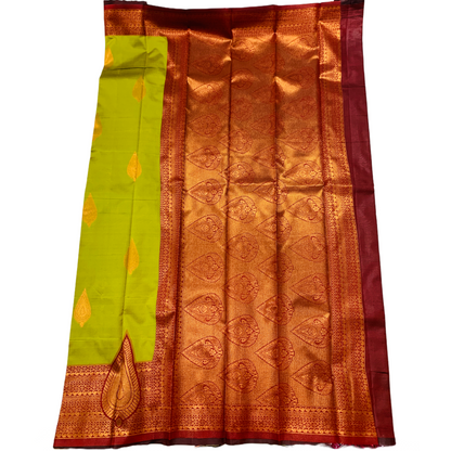 Yellow Green shade saree with Maroon Border