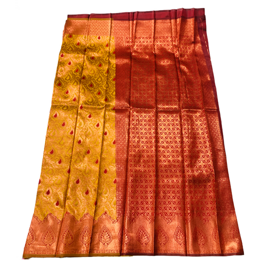 Golden Yellow  shade saree with Leaf Design