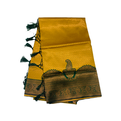 Golden Yellow shade saree with Green Border