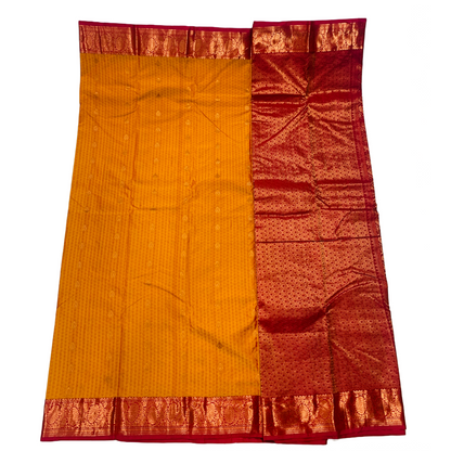 Golden Yellow shade Semi Silk Saree with Copper Border with Floral Design