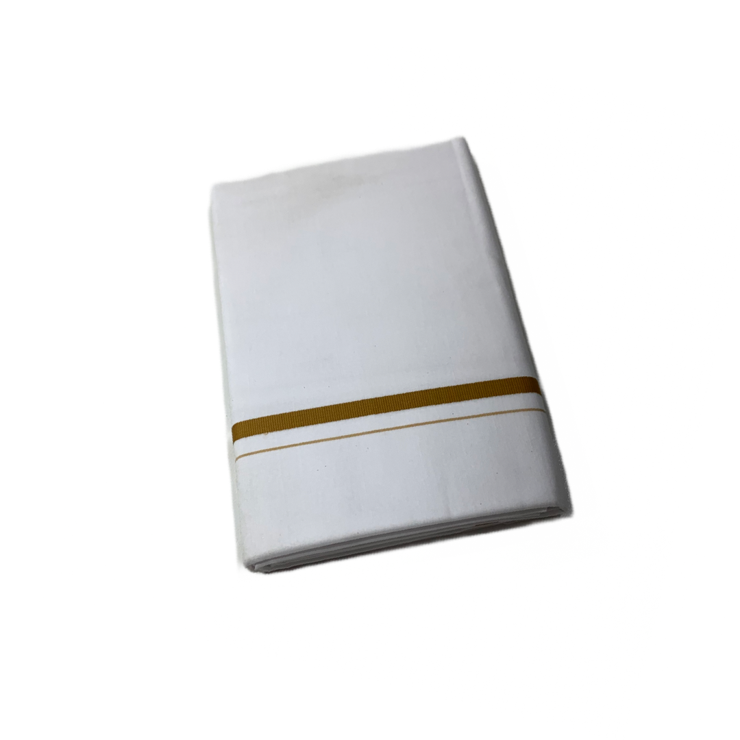 White Cotton Dhoti with Golden Yellow border.