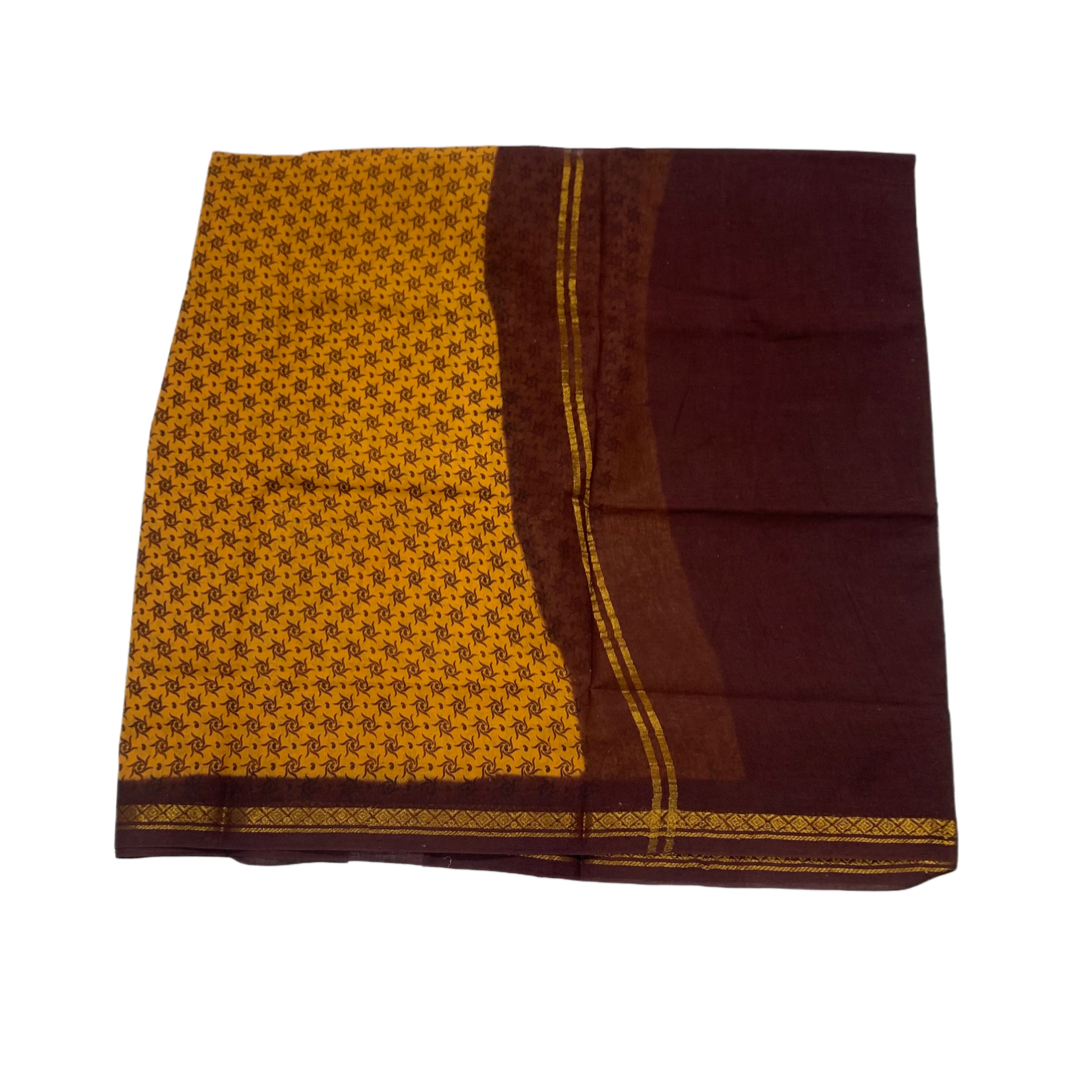 Chettinad Sungudi Cotton Golden Yellow Printed Saree