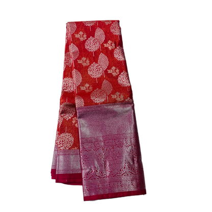 Vegan Silk Saree Honey colour shade with Sliver Border