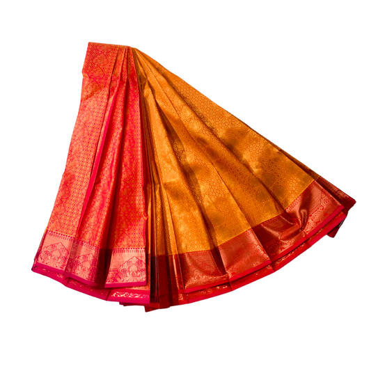 Honey Brown shade Soft kanchi pattu with Pink Border