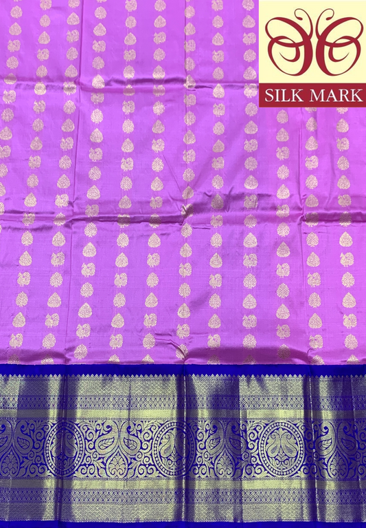 Light Megenta Shade Pure Kanchipuram Kids Pattu Pavadai with Contrast Border for age 5 to 10