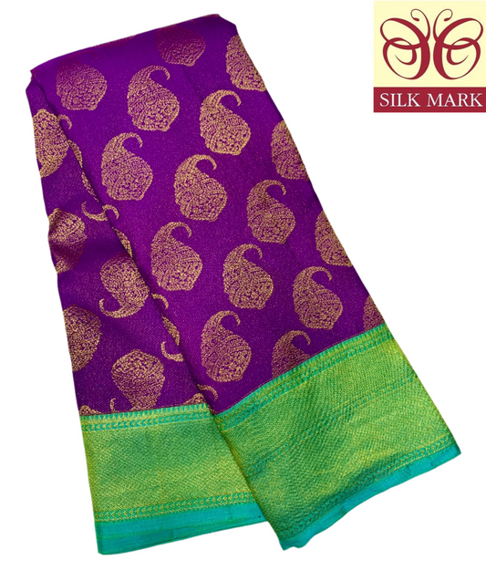 Pure Kanchipuram Silk Saree Lavender Colour with Sapphire Border