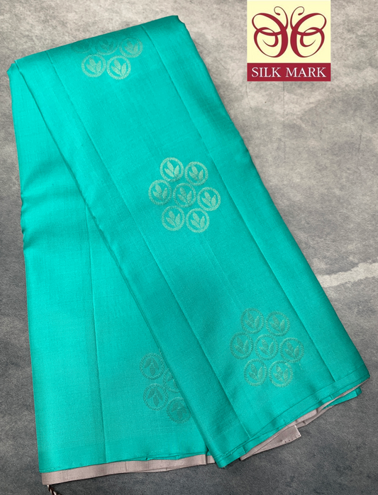 Pure Kanchipuram Silk Saree Sapphire Colour with Border Less