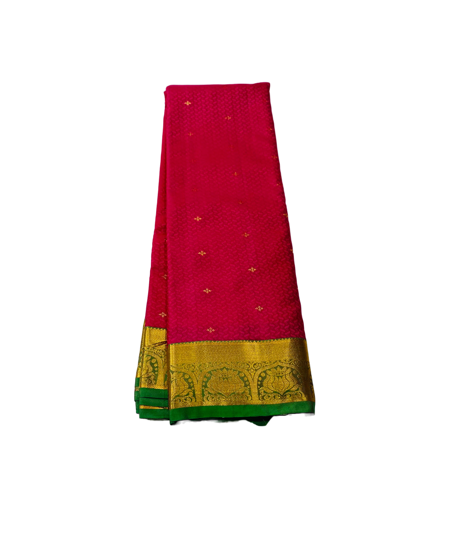 Dark Pink Semi Silk Saree with Green Border.