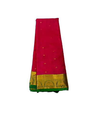 Dark Pink Semi Silk Saree with Green Border.