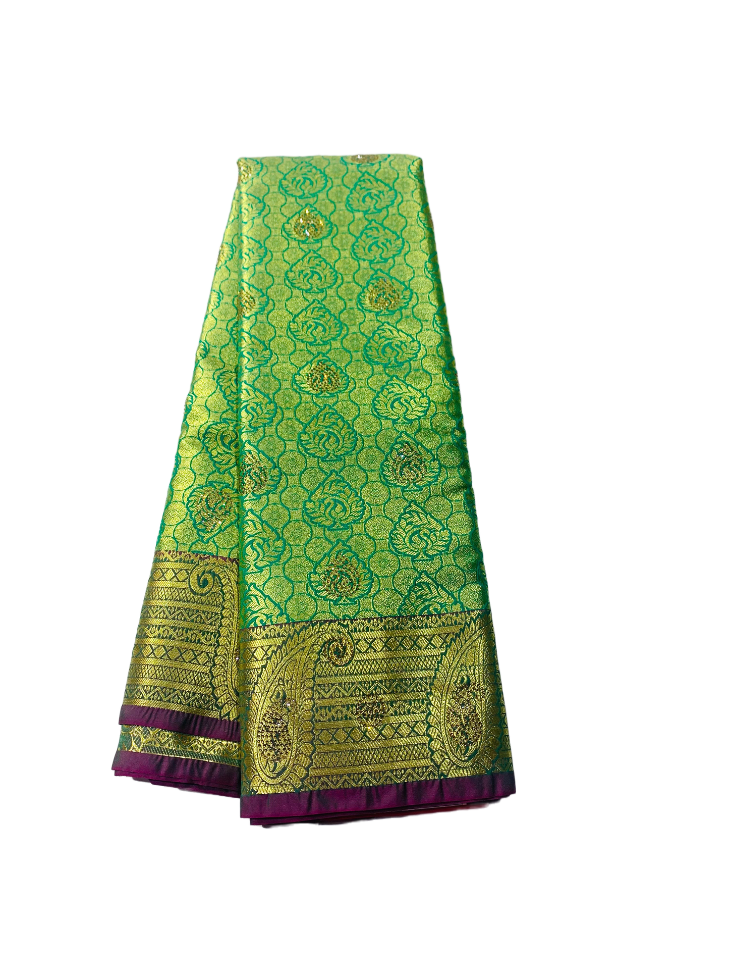 Bridal Vegan Silk Saree Light Green with Golden with Maroon Border