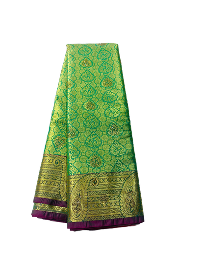 Bridal Vegan Silk Saree Light Green with Golden with Maroon Border