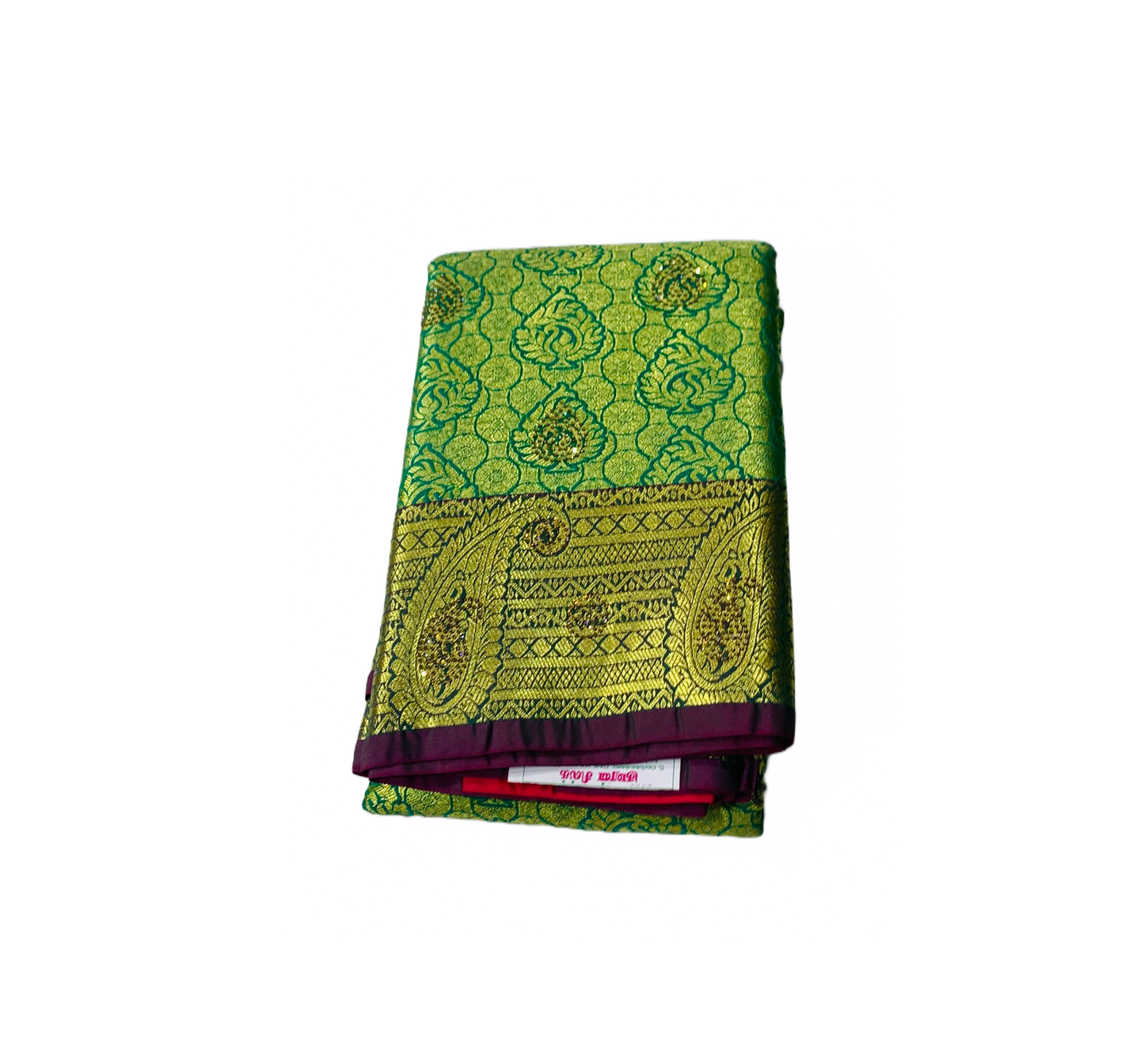 Bridal Vegan Silk Saree Light Green with Golden with Maroon Border