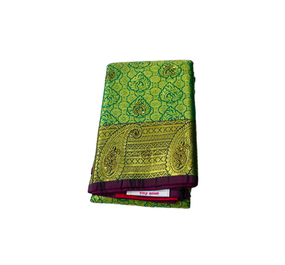 Bridal Vegan Silk Saree Light Green with Golden with Maroon Border