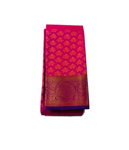 Vegan Silk Saree Pink Colour with Copper with Purple Border