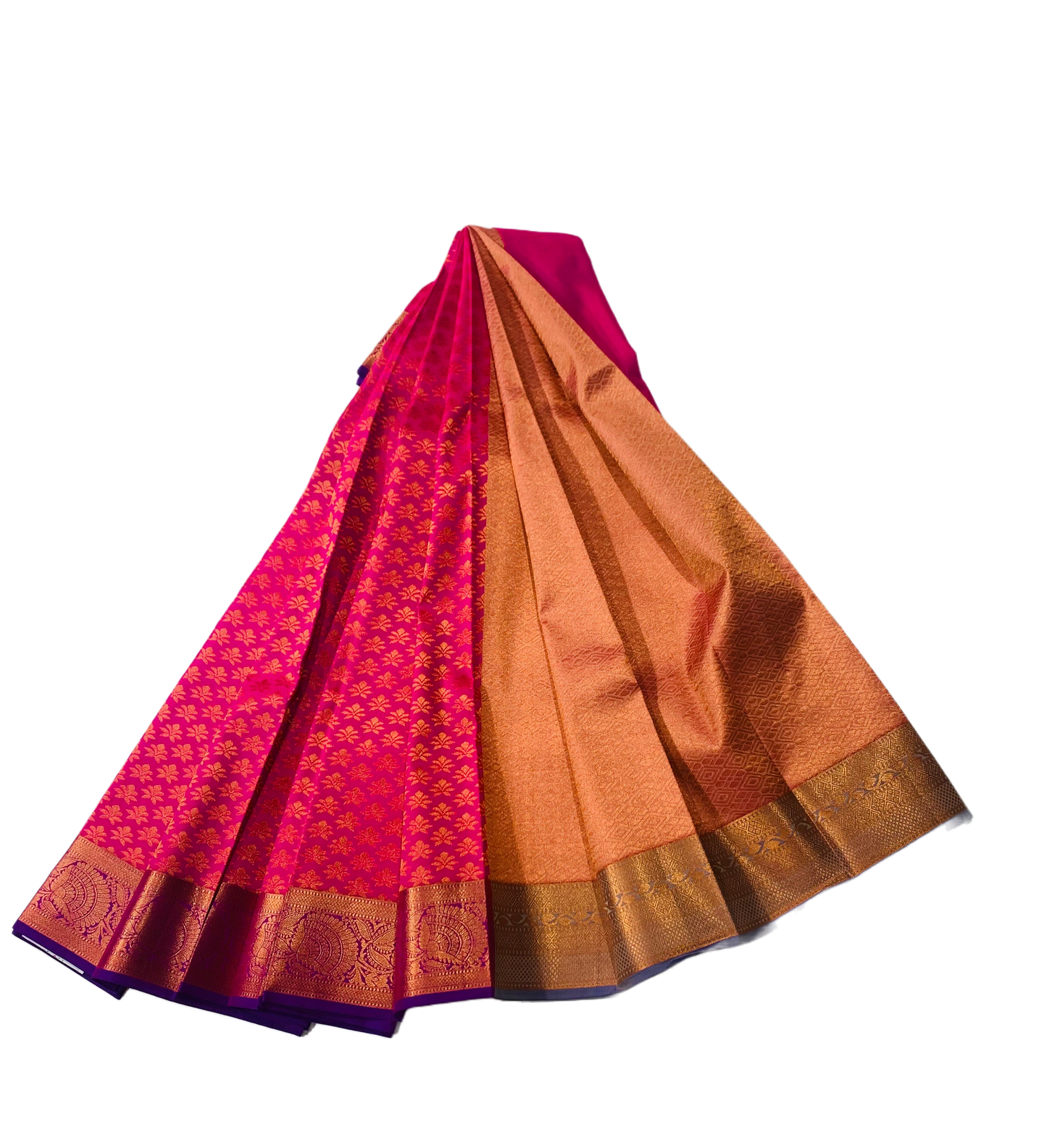 Vegan Silk Saree Pink Colour with Copper with Purple Border