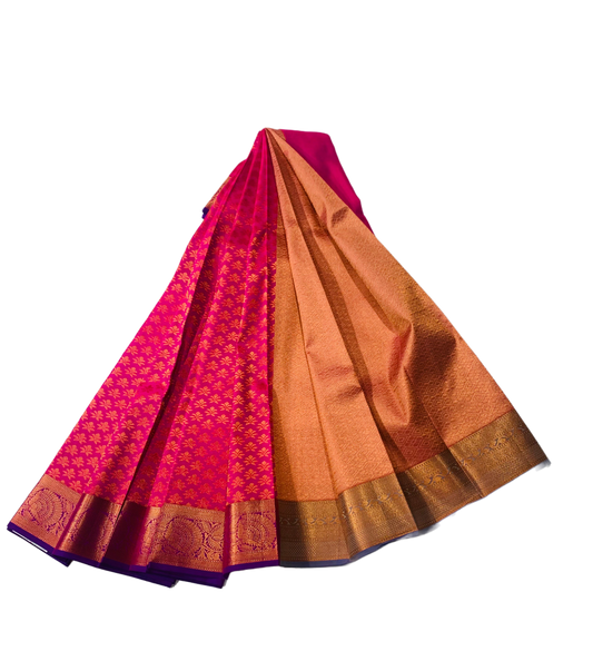 Vegan Silk Saree Pink Colour with Copper with Purple Border