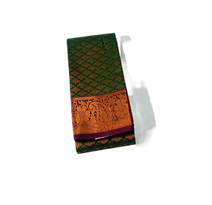 Vegan Silk Saree Green Colour shade with Copper with Maroon Border