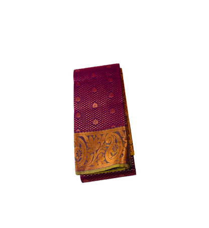 Vegan Silk Saree Purple with Copper with Flower design