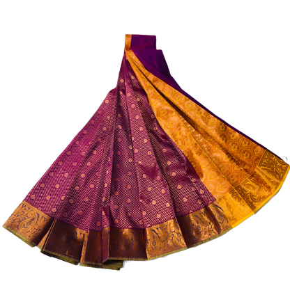 Vegan Silk Saree Purple with Copper with Flower design