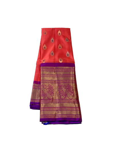 Pure Kanchivaram Silk Saree Peach Colour with large Border