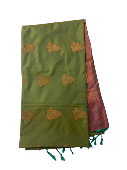 Soft Vegan Silk Saree  Pista Green Colour with Border less