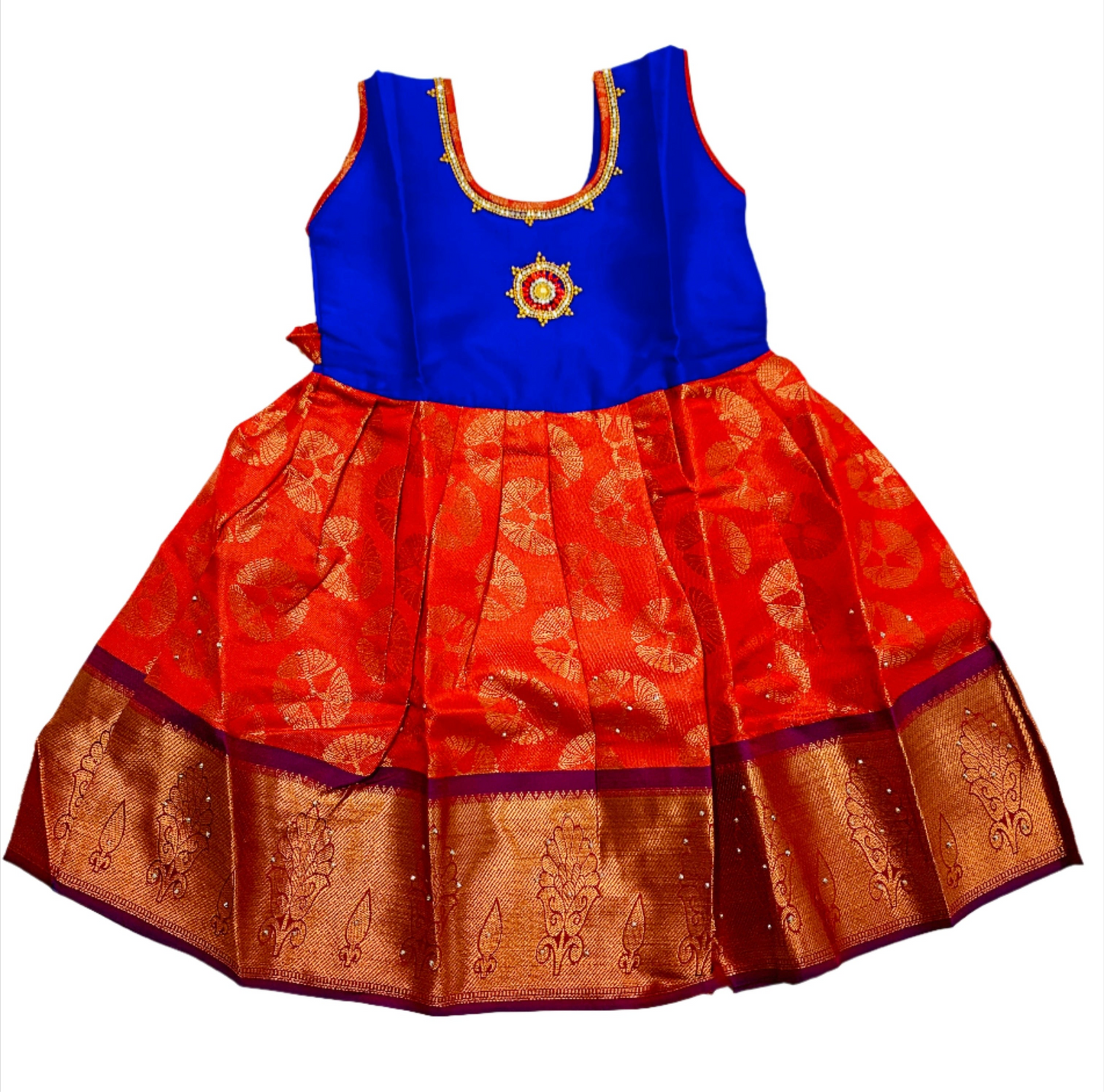 One Piece Ethnic Lehanga- Blue & Maroon -4 Year Baby