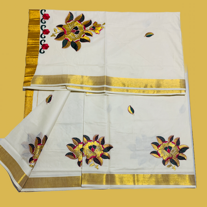 Kerala Cotton Saree Cream Colour with Zari Border