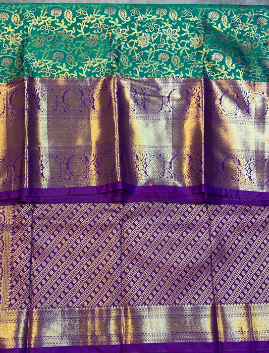 Vegan Silk Saree Green Colour with Blue Border