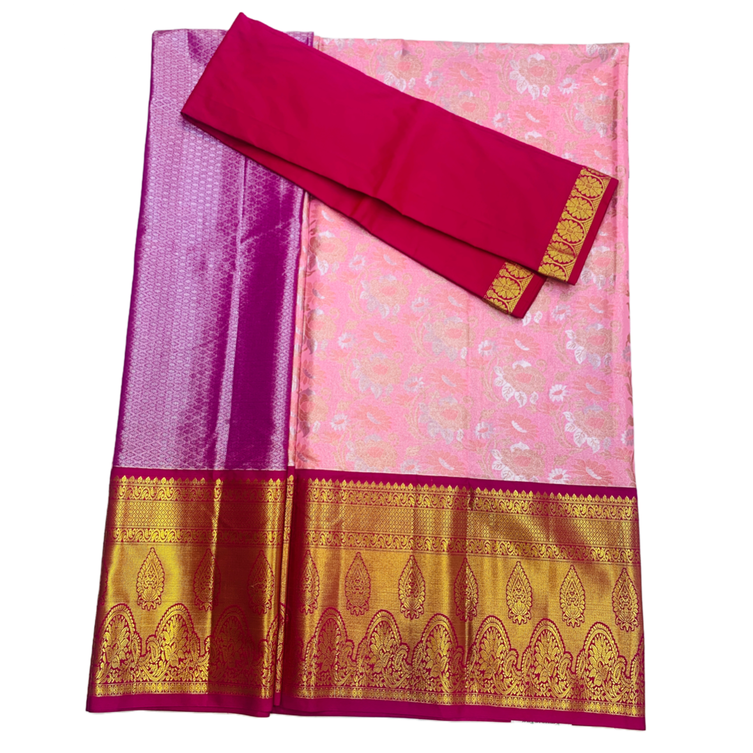 Baby Pink Shade Vegan Silk Half Saree Contrast Border for age above 10 years