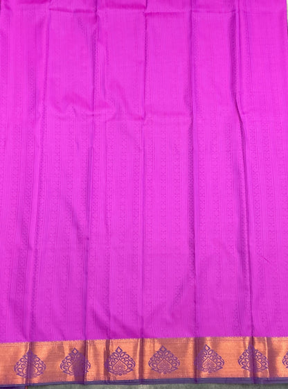 Poly Cotton Saree Magenta Colour with Copper Zari Border