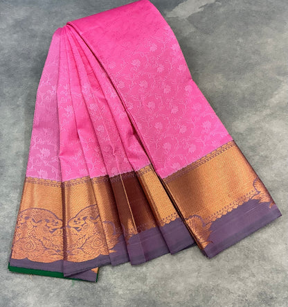Poly Cotton Saree Baby Pink Colour with Copper Zari Border