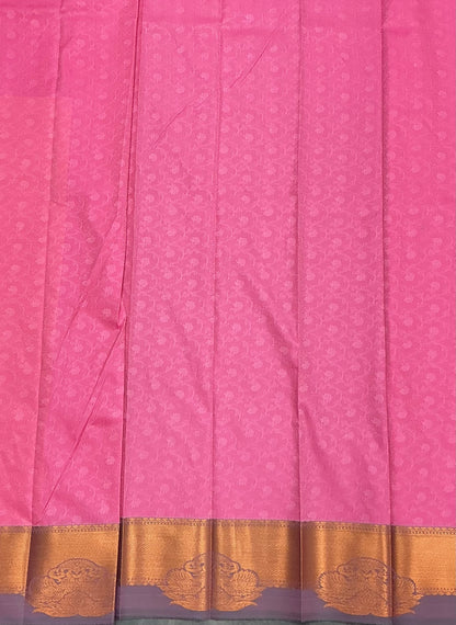 Poly Cotton Saree Baby Pink Colour with Copper Zari Border